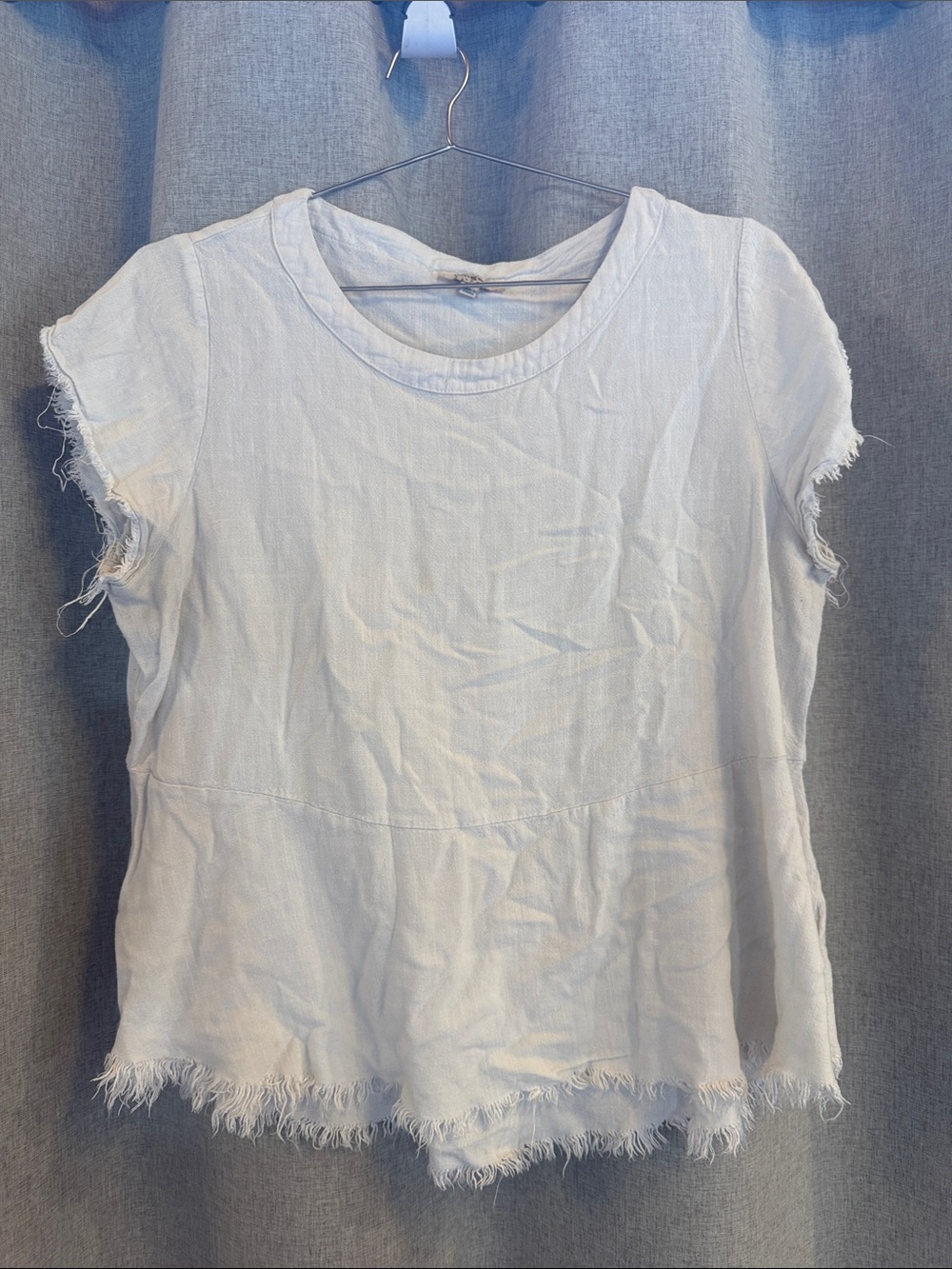 Womens Frayed Hem Short Sleeve Top - White
